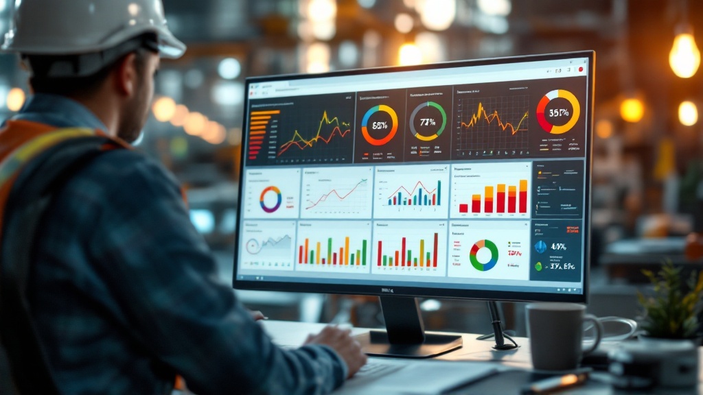 A Power BI strategic KPI dashboard showing company goals, targets and progress with red-amber-green status.
