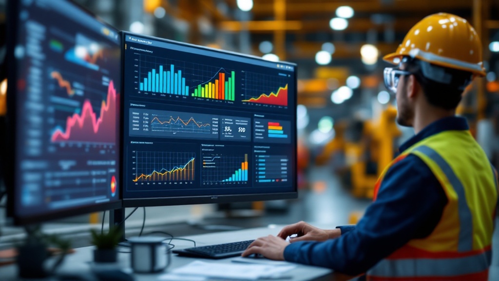 A Power BI operational efficiency dashboard showing throughput, utilisation, cycle times and cost per unit.