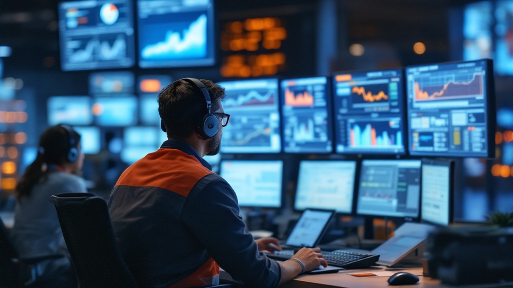 A logistics control room with monitoring screens - the unified view that links DIFOT performance to customer-facing outcomes.