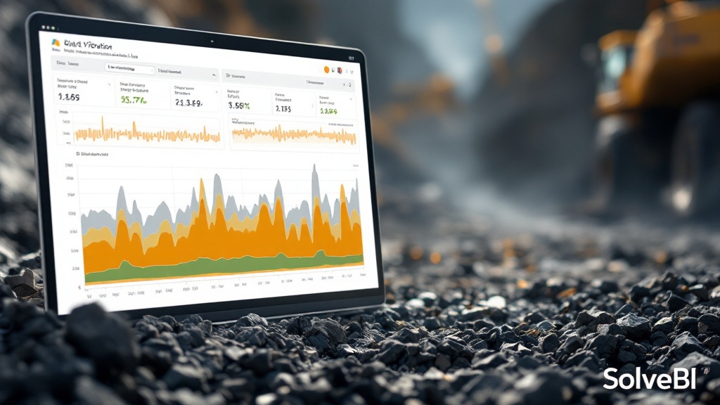A Power BI environmental compliance dashboard showing a blast vibration log with PPV readings at each sensitive receptor plotted against licence trigger levels, with exceedances highlighted.