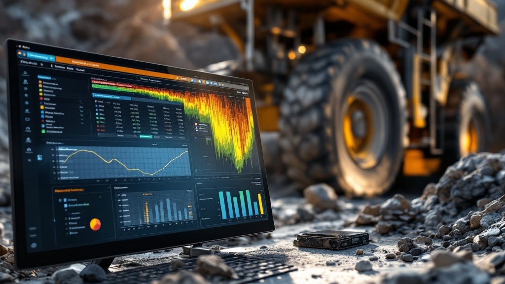 A Power BI mining dashboard showing the grade reconciliation chain from block model to concentrate, with F-factor, GF-factor and metal factor displayed at each reconciliation stage.