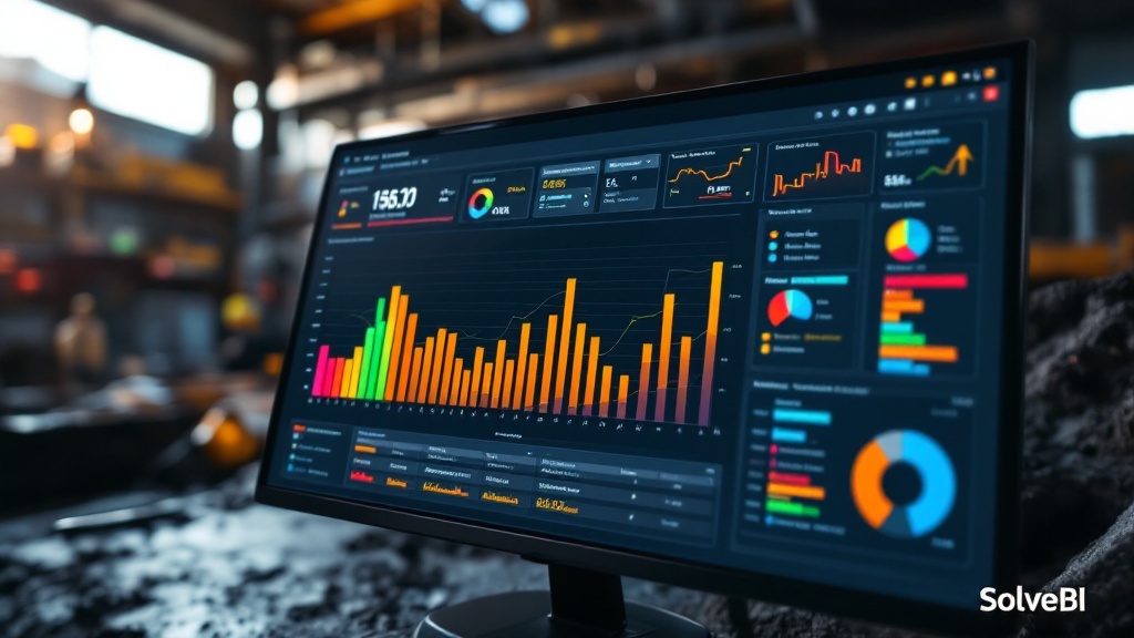A Power BI mining maintenance dashboard showing a Pareto chart of failure modes ranked by total downtime hours, with drill-through to individual work orders and asset history.