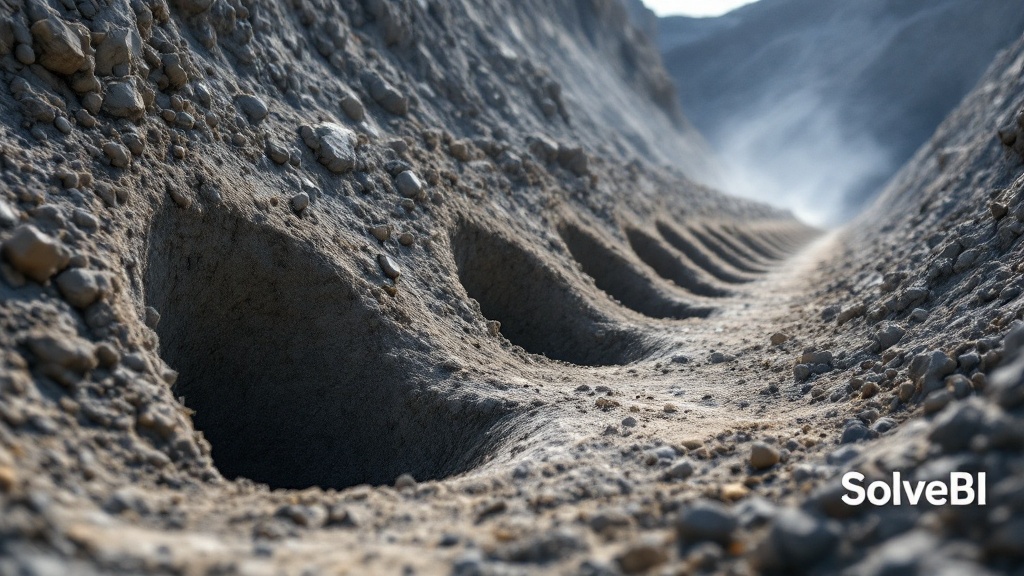 A row of blast holes drilled and loaded ready for initiation at an open-cut mine - the output of the drill and blast process whose design parameters and fragmentation outcomes are tracked in performance reporting.