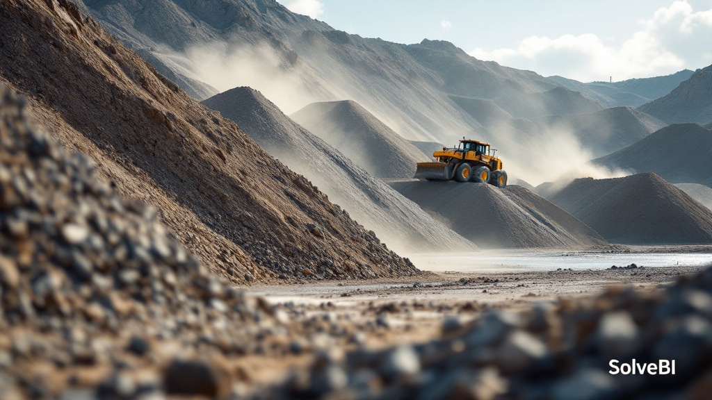 Graded ore stockpiles at a mine ROM pad with a front-end loader reclaiming material - the stockpile tonnes, grade and movements that ore inventory reporting tracks and reconciles.