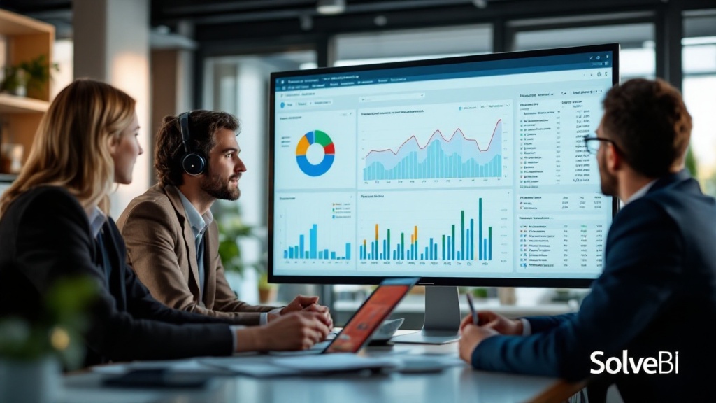 A finance and management team reviewing a Power BI dashboard of revenue, netback and cost-versus-budget by asset across the oil and gas value chain.