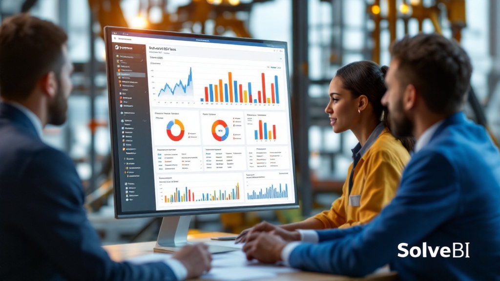 A finance and operations team reviewing a Power BI lifting cost dashboard comparing OPEX per barrel across fields, platforms and regions.