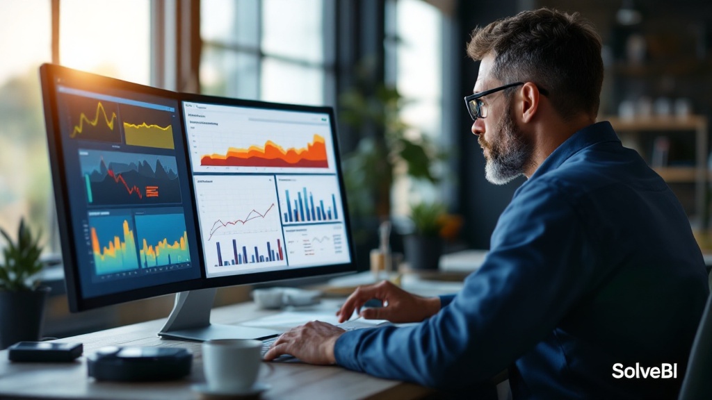 A reservoir engineer studying decline-curve and pressure trends on a Power BI well performance dashboard, linking individual well behaviour to reservoir conditions.